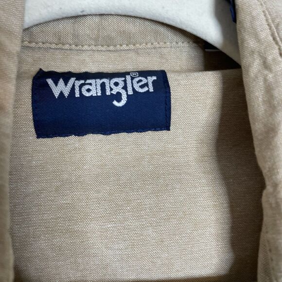 Wrangler Men’s Tan Western Shirt Sawtooth Pocket Pearl Snap Large Long Sleeve - Picture 4 of 6
